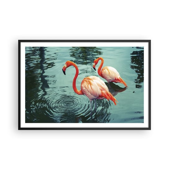 Obraz - Plakat - Jesteśmy teraz w modzie - 91x61cm - Flamingi Ptaki Natura - Foto Plakaty na ścianę w czarnej ramie - Plakat do Salonu Sypialni ARTTOR ARTTOR