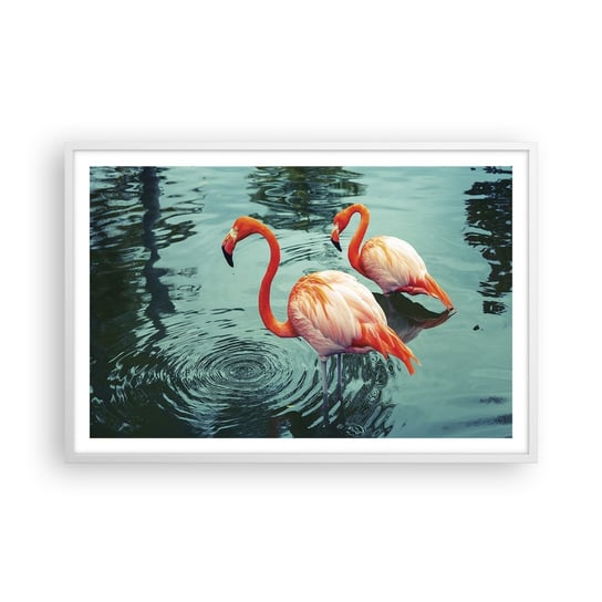 Obraz - Plakat - Jesteśmy teraz w modzie - 91x61cm - Flamingi Ptaki Natura - Foto Plakaty na ścianę w ramie białej - Plakat do Salonu Sypialni ARTTOR ARTTOR