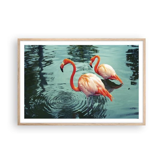 Obraz - Plakat - Jesteśmy teraz w modzie - 91x61cm - Flamingi Ptaki Natura - Foto Plakaty na ścianę w ramie jasny dąb - Plakat do Salonu Sypialni ARTTOR ARTTOR