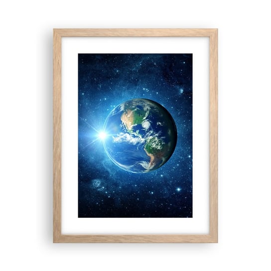 Obraz - Plakat - Jesteśmy w niebie - 30x40cm - Kosmos Planet Ziemia Kula Ziemska - Foto Plakaty na ścianę w ramie jasny dąb - Plakat do Salonu Sypialni ARTTOR ARTTOR