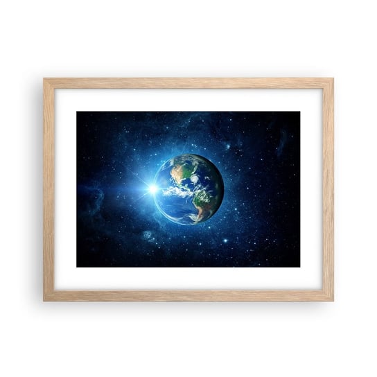 Obraz - Plakat - Jesteśmy w niebie - 40x30cm - Kosmos Planet Ziemia Kula Ziemska - Foto Plakaty na ścianę w ramie jasny dąb - Plakat do Salonu Sypialni ARTTOR ARTTOR