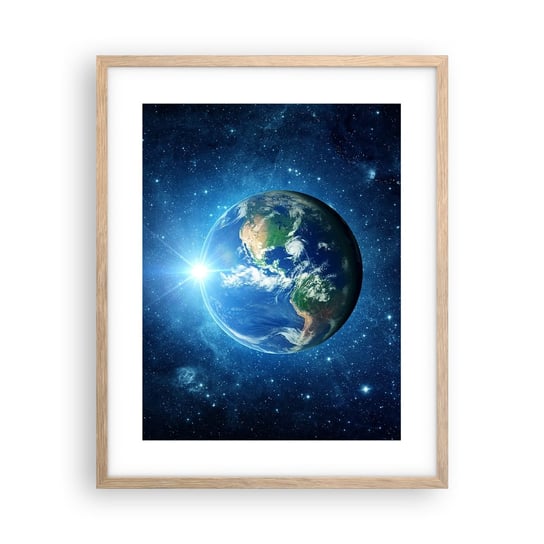 Obraz - Plakat - Jesteśmy w niebie - 40x50cm - Kosmos Planet Ziemia Kula Ziemska - Foto Plakaty w ramie koloru jasny dąb do Salonu Sypialni ARTTOR ARTTOR
