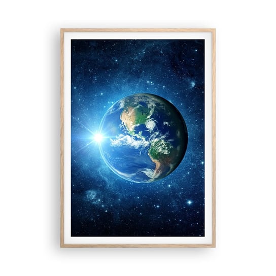 Obraz - Plakat - Jesteśmy w niebie - 70x100cm - Kosmos Planet Ziemia Kula Ziemska - Foto Plakaty w ramie koloru jasny dąb do Salonu Sypialni ARTTOR ARTTOR