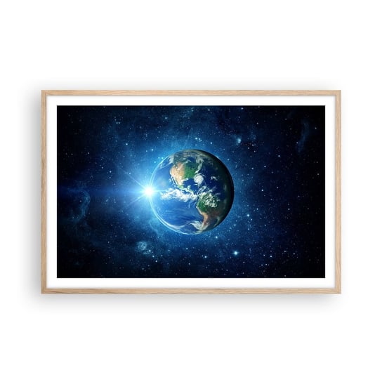 Obraz - Plakat - Jesteśmy w niebie - 91x61cm - Kosmos Planet Ziemia Kula Ziemska - Foto Plakaty na ścianę w ramie jasny dąb - Plakat do Salonu Sypialni ARTTOR ARTTOR