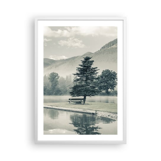 Obraz - Plakat - Jezioro jeszcze śpi - 50x70cm - Krajobraz Góry  Jezioro - Nowoczesny modny obraz Plakat rama biała ARTTOR ARTTOR