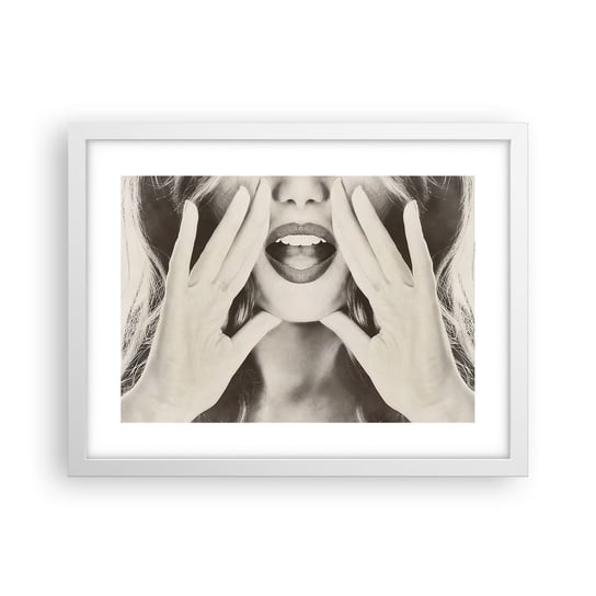 Obraz - Plakat - Już idę! - 40x30cm - Kobieta Krzyk Usta Kobiety - Foto Plakaty na ścianę w ramie białej - Plakat do Salonu Sypialni ARTTOR ARTTOR