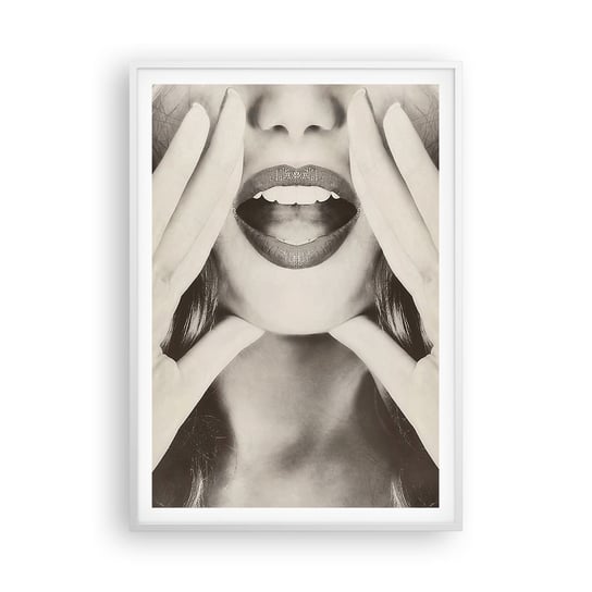 Obraz - Plakat - Już idę! - 70x100cm - Kobieta Krzyk Usta Kobiety - Foto Plakaty w ramie koloru białego do Salonu Sypialni ARTTOR ARTTOR