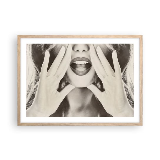 Obraz - Plakat - Już idę! - 70x50cm - Kobieta Krzyk Usta Kobiety - Nowoczesny modny obraz Plakat rama jasny dąb ARTTOR ARTTOR