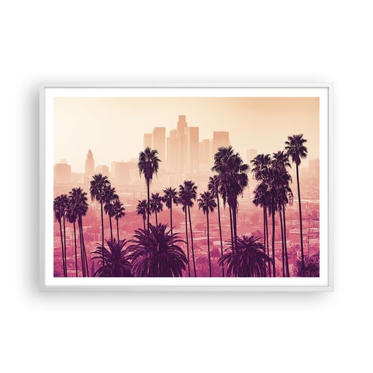 Obraz - Plakat - Kalifornijski pejzaż - 100x70cm - Miasto Los Angeles Palmy Kokosowe - Foto Plakaty w ramie koloru białego do Salonu Sypialni ARTTOR ARTTOR