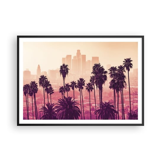 Obraz - Plakat - Kalifornijski pejzaż - 100x70cm - Miasto Los Angeles Palmy Kokosowe - Foto Plakaty w ramie koloru czarnego do Salonu Sypialni ARTTOR ARTTOR