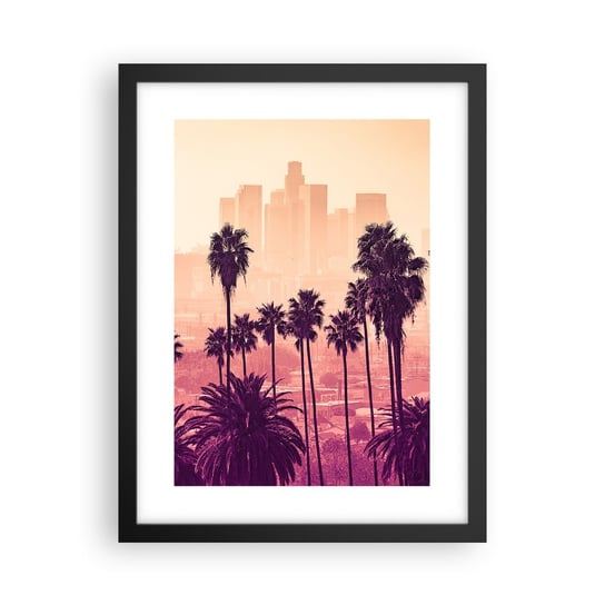Obraz - Plakat - Kalifornijski pejzaż - 30x40cm - Miasto Los Angeles Palmy Kokosowe - Foto Plakaty na ścianę w czarnej ramie - Plakat do Salonu Sypialni ARTTOR ARTTOR