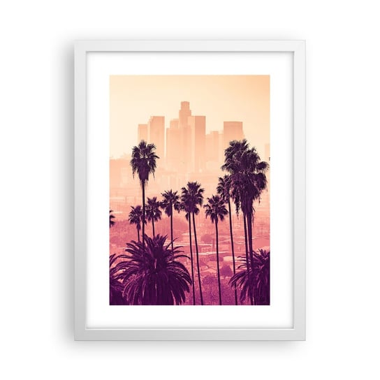 Obraz - Plakat - Kalifornijski pejzaż - 30x40cm - Miasto Los Angeles Palmy Kokosowe - Foto Plakaty na ścianę w ramie białej - Plakat do Salonu Sypialni ARTTOR ARTTOR