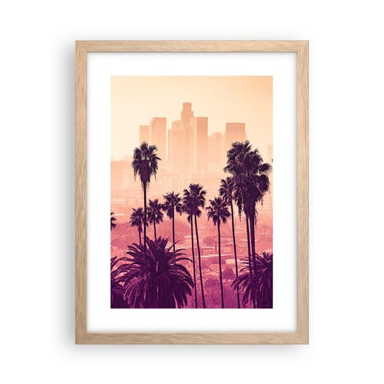 Obraz - Plakat - Kalifornijski pejzaż - 30x40cm - Miasto Los Angeles Palmy Kokosowe - Foto Plakaty na ścianę w ramie jasny dąb - Plakat do Salonu Sypialni ARTTOR ARTTOR