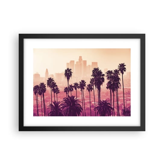 Obraz - Plakat - Kalifornijski pejzaż - 40x30cm - Miasto Los Angeles Palmy Kokosowe - Foto Plakaty na ścianę w czarnej ramie - Plakat do Salonu Sypialni ARTTOR ARTTOR