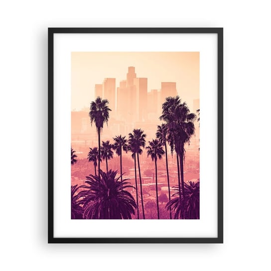 Obraz - Plakat - Kalifornijski pejzaż - 40x50cm - Miasto Los Angeles Palmy Kokosowe - Foto Plakaty w ramie koloru czarnego do Salonu Sypialni ARTTOR ARTTOR