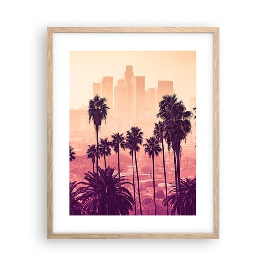Obraz - Plakat - Kalifornijski pejzaż - 40x50cm - Miasto Los Angeles Palmy Kokosowe - Foto Plakaty w ramie koloru jasny dąb do Salonu Sypialni ARTTOR ARTTOR