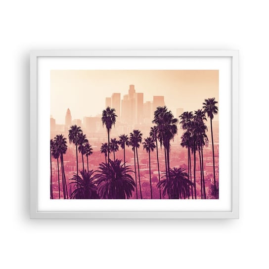 Obraz - Plakat - Kalifornijski pejzaż - 50x40cm - Miasto Los Angeles Palmy Kokosowe - Foto Plakaty w ramie koloru białego do Salonu Sypialni ARTTOR ARTTOR