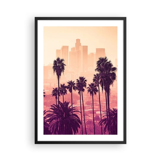 Obraz - Plakat - Kalifornijski pejzaż - 50x70cm - Miasto Los Angeles Palmy Kokosowe - Nowoczesny modny obraz Plakat czarna rama ARTTOR ARTTOR