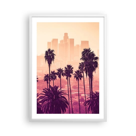 Obraz - Plakat - Kalifornijski pejzaż - 50x70cm - Miasto Los Angeles Palmy Kokosowe - Nowoczesny modny obraz Plakat rama biała ARTTOR ARTTOR