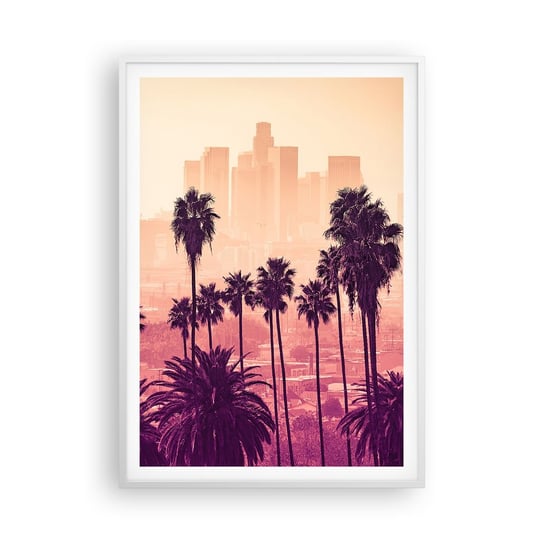 Obraz - Plakat - Kalifornijski pejzaż - 70x100cm - Miasto Los Angeles Palmy Kokosowe - Foto Plakaty w ramie koloru białego do Salonu Sypialni ARTTOR ARTTOR