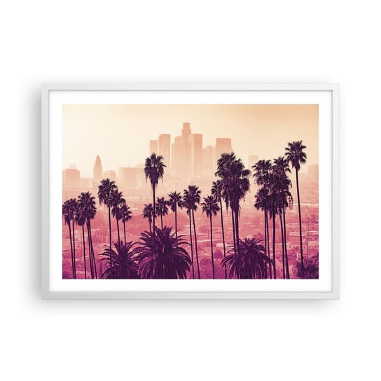 Obraz - Plakat - Kalifornijski pejzaż - 70x50cm - Miasto Los Angeles Palmy Kokosowe - Nowoczesny modny obraz Plakat rama biała ARTTOR ARTTOR