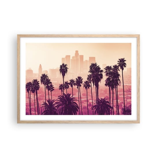 Obraz - Plakat - Kalifornijski pejzaż - 70x50cm - Miasto Los Angeles Palmy Kokosowe - Nowoczesny modny obraz Plakat rama jasny dąb ARTTOR ARTTOR
