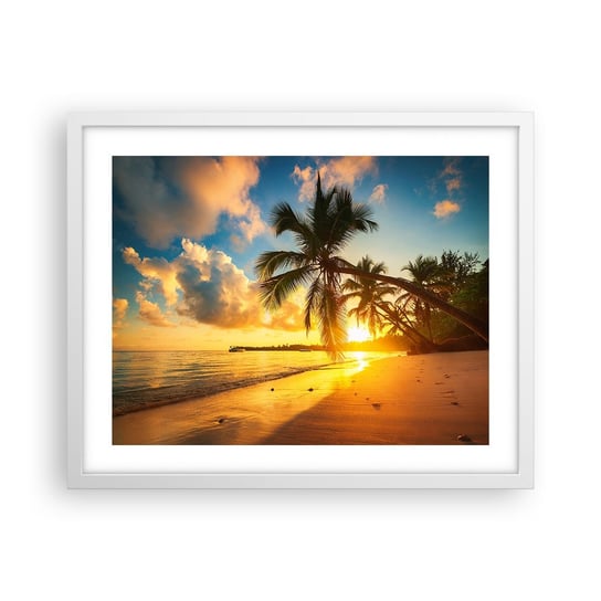 Obraz - Plakat - Karaibskie marzenie - 50x40cm - Krajobraz Palma Kokosowa Morze - Foto Plakaty w ramie koloru białego do Salonu Sypialni ARTTOR ARTTOR