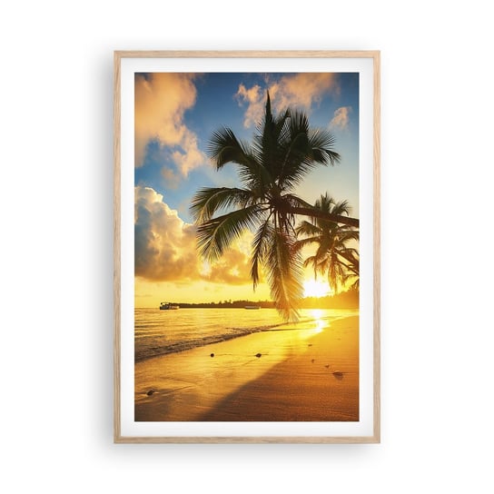 Obraz - Plakat - Karaibskie marzenie - 61x91cm - Krajobraz Palma Kokosowa Morze - Foto Plakaty na ścianę w ramie jasny dąb - Plakat do Salonu Sypialni ARTTOR ARTTOR