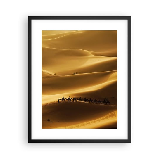 Obraz - Plakat - Karawana na falach pustyni - 40x50cm - Krajobraz Afryka Pustynia - Foto Plakaty w ramie koloru czarnego do Salonu Sypialni ARTTOR ARTTOR