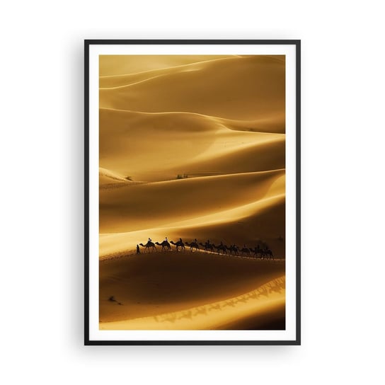 Obraz - Plakat - Karawana na falach pustyni - 70x100cm - Krajobraz Afryka Pustynia - Foto Plakaty w ramie koloru czarnego do Salonu Sypialni ARTTOR ARTTOR