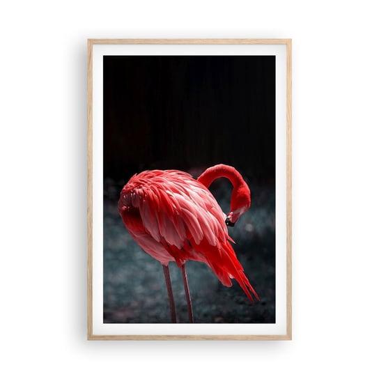 Obraz - Plakat - Karmazynowy poemat natury - 61x91cm - Flaming Ptak Natura - Foto Plakaty na ścianę w ramie jasny dąb - Plakat do Salonu Sypialni ARTTOR ARTTOR