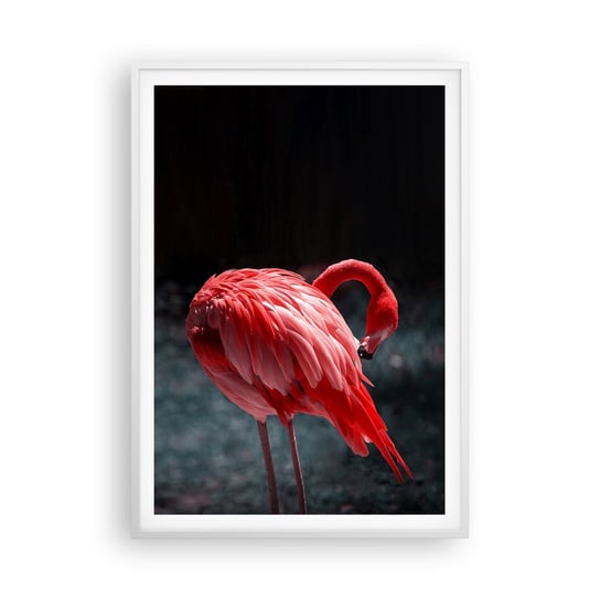 Obraz - Plakat - Karmazynowy poemat natury - 70x100cm - Flaming Ptak Natura - Foto Plakaty w ramie koloru białego do Salonu Sypialni ARTTOR ARTTOR