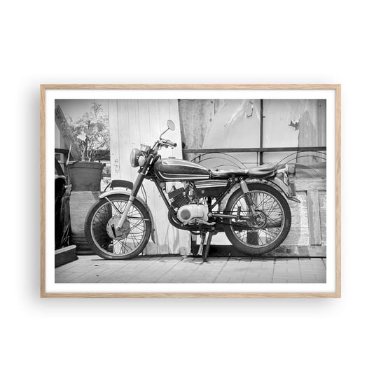 Obraz - Plakat - Klasyka ponad wszystko - 100x70cm - Motocykl Vintage Motor Podróż - Foto Plakaty w ramie koloru jasny dąb do Salonu Sypialni ARTTOR ARTTOR
