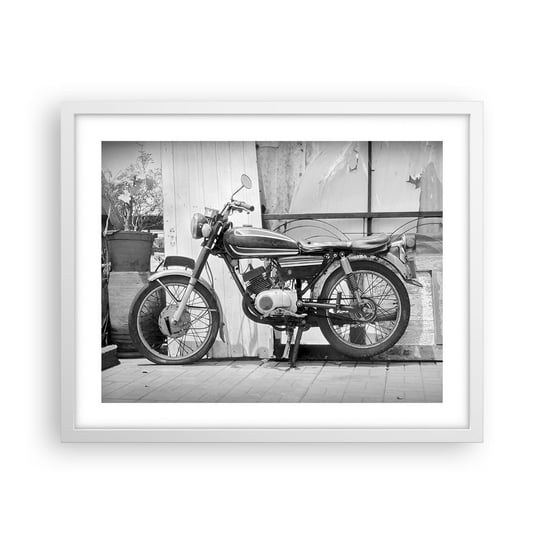 Obraz - Plakat - Klasyka ponad wszystko - 50x40cm - Motocykl Vintage Motor Podróż - Foto Plakaty w ramie koloru białego do Salonu Sypialni ARTTOR ARTTOR