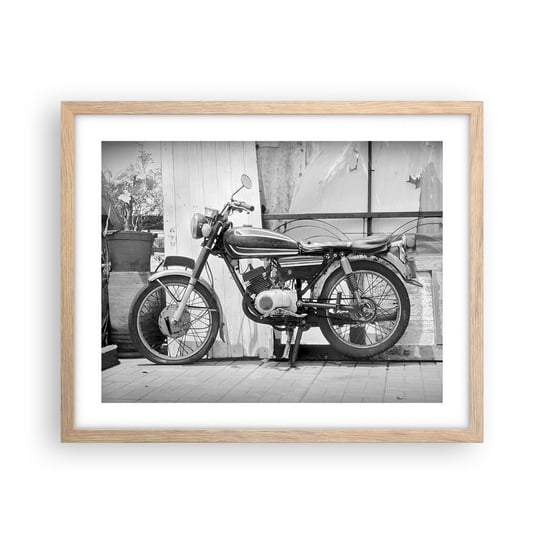 Obraz - Plakat - Klasyka ponad wszystko - 50x40cm - Motocykl Vintage Motor Podróż - Foto Plakaty w ramie koloru jasny dąb do Salonu Sypialni ARTTOR ARTTOR