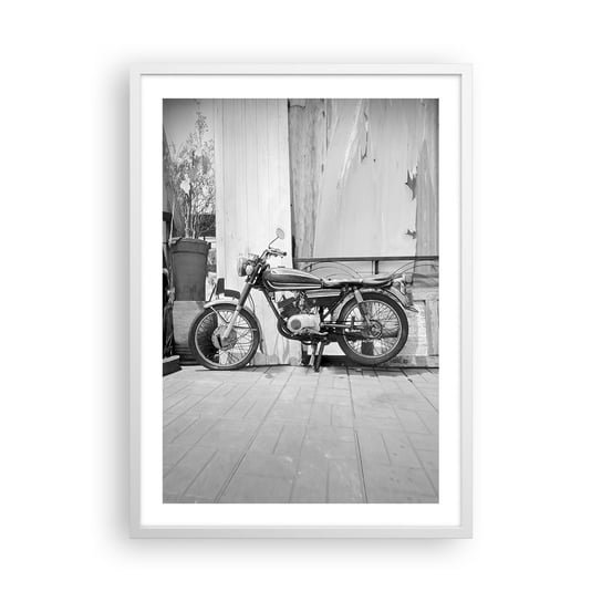 Obraz - Plakat - Klasyka ponad wszystko - 50x70cm - Motocykl Vintage Motor Podróż - Nowoczesny modny obraz Plakat rama biała ARTTOR ARTTOR