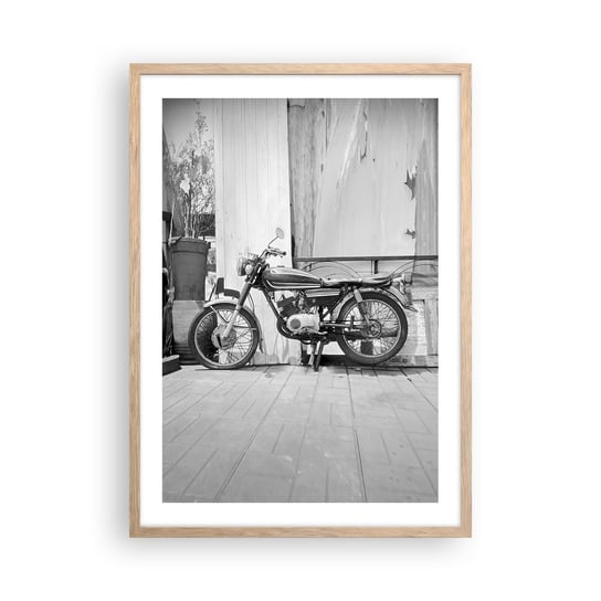 Obraz - Plakat - Klasyka ponad wszystko - 50x70cm - Motocykl Vintage Motor Podróż - Nowoczesny modny obraz Plakat rama jasny dąb ARTTOR ARTTOR