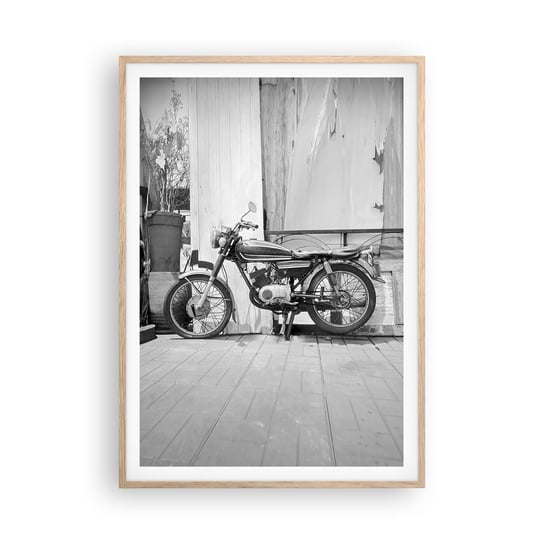 Obraz - Plakat - Klasyka ponad wszystko - 70x100cm - Motocykl Vintage Motor Podróż - Foto Plakaty w ramie koloru jasny dąb do Salonu Sypialni ARTTOR ARTTOR