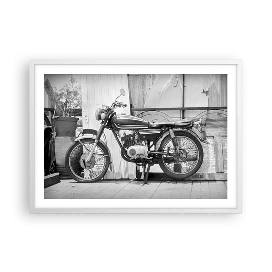 Obraz - Plakat - Klasyka ponad wszystko - 70x50cm - Motocykl Vintage Motor Podróż - Nowoczesny modny obraz Plakat rama biała ARTTOR ARTTOR