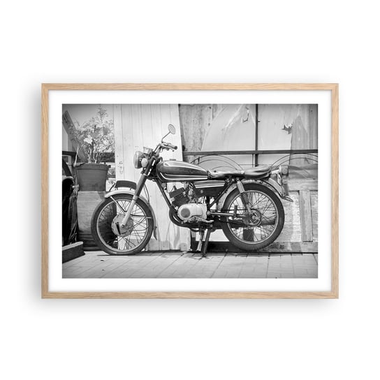 Obraz - Plakat - Klasyka ponad wszystko - 70x50cm - Motocykl Vintage Motor Podróż - Nowoczesny modny obraz Plakat rama jasny dąb ARTTOR ARTTOR