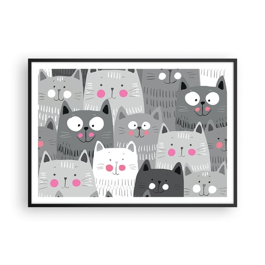Obraz - Plakat - Koci świat - 100x70cm - Dla Dzieci Kot Zwierzęta - Foto Plakaty w ramie koloru czarnego do Salonu Sypialni ARTTOR ARTTOR