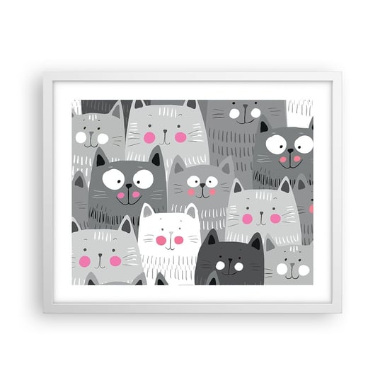 Obraz - Plakat - Koci świat - 50x40cm - Dla Dzieci Kot Zwierzęta - Foto Plakaty w ramie koloru białego do Salonu Sypialni ARTTOR ARTTOR