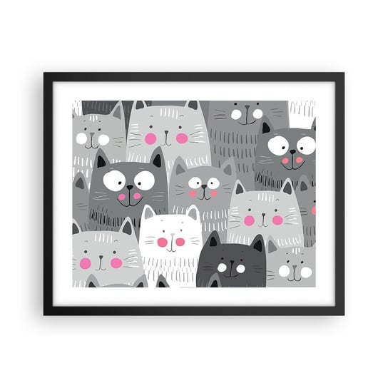 Obraz - Plakat - Koci świat - 50x40cm - Dla Dzieci Kot Zwierzęta - Foto Plakaty w ramie koloru czarnego do Salonu Sypialni ARTTOR ARTTOR