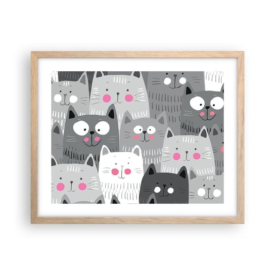 Obraz - Plakat - Koci świat - 50x40cm - Dla Dzieci Kot Zwierzęta - Foto Plakaty w ramie koloru jasny dąb do Salonu Sypialni ARTTOR ARTTOR