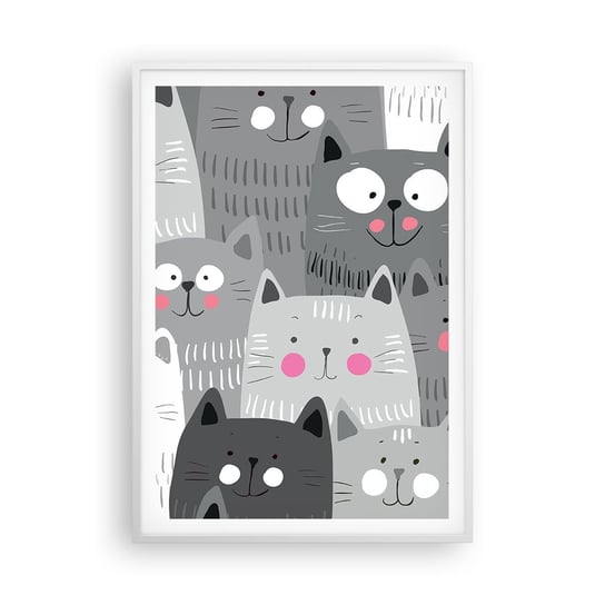 Obraz - Plakat - Koci świat - 70x100cm - Dla Dzieci Kot Zwierzęta - Foto Plakaty w ramie koloru białego do Salonu Sypialni ARTTOR ARTTOR
