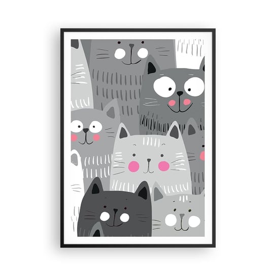 Obraz - Plakat - Koci świat - 70x100cm - Dla Dzieci Kot Zwierzęta - Foto Plakaty w ramie koloru czarnego do Salonu Sypialni ARTTOR ARTTOR