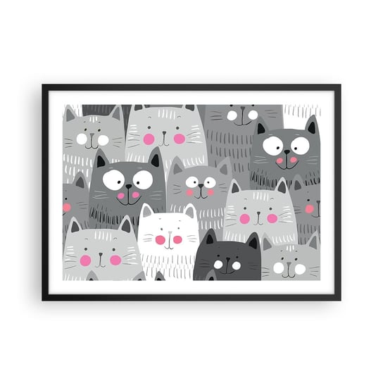 Obraz - Plakat - Koci świat - 70x50cm - Dla Dzieci Kot Zwierzęta - Nowoczesny modny obraz Plakat czarna rama ARTTOR ARTTOR