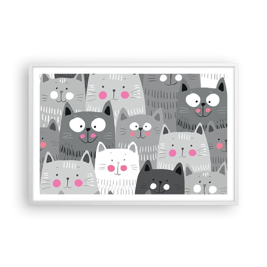 Obraz - Plakat - Koci świat - 91x61cm - Dla Dzieci Kot Zwierzęta - Foto Plakaty na ścianę w ramie białej - Plakat do Salonu Sypialni ARTTOR ARTTOR
