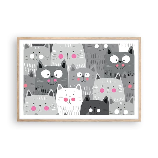 Obraz - Plakat - Koci świat - 91x61cm - Dla Dzieci Kot Zwierzęta - Foto Plakaty na ścianę w ramie jasny dąb - Plakat do Salonu Sypialni ARTTOR ARTTOR