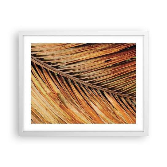 Obraz - Plakat - Kokosowe złoto - 50x40cm - Palma Kokosowa Liście Palmy Dżungla - Foto Plakaty w ramie koloru białego do Salonu Sypialni ARTTOR ARTTOR
